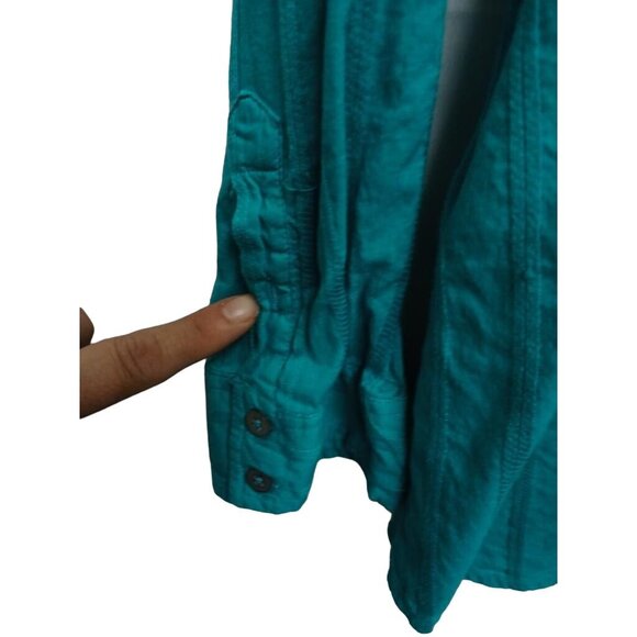 Quizz Woman Button-Up Shirt 100% Cotton Teal Long Sleeve Size 24 - Picture 3 of 7